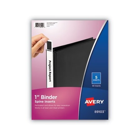 Avery Dennison Avery, Binder Spine Inserts, 1in Spine Width, 5PK 89103